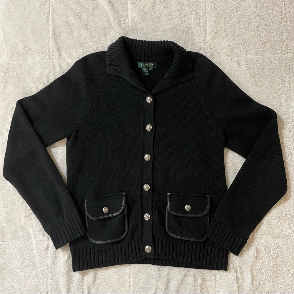 Lauren Ralph Lauren Black Button Down Cardigan Sweater / Size L
